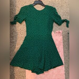 Reformation Green Polka Dot Fit and Flare Dress| Wedding Guest